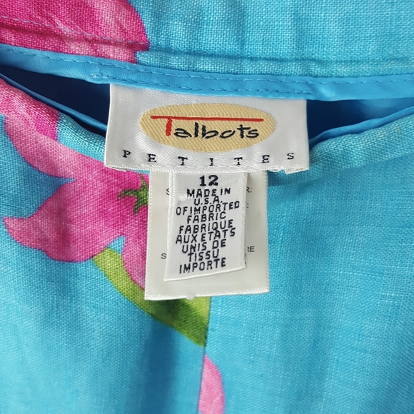 Talbots Linen tropical print pants Blue Floral - Picture 13 of 15